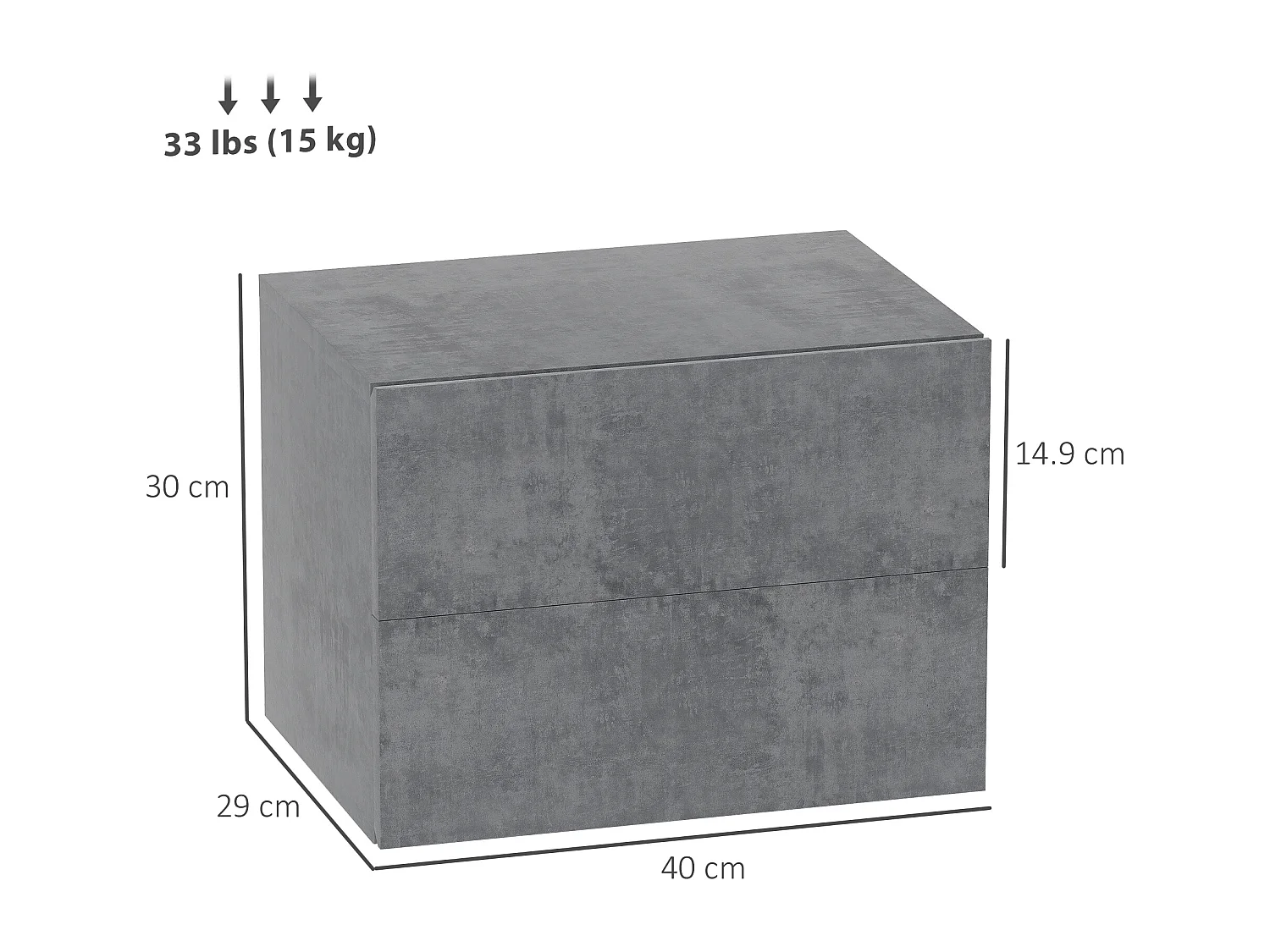 Set 2 comodini sospesi moderni con 2 cassetti grigio cemento