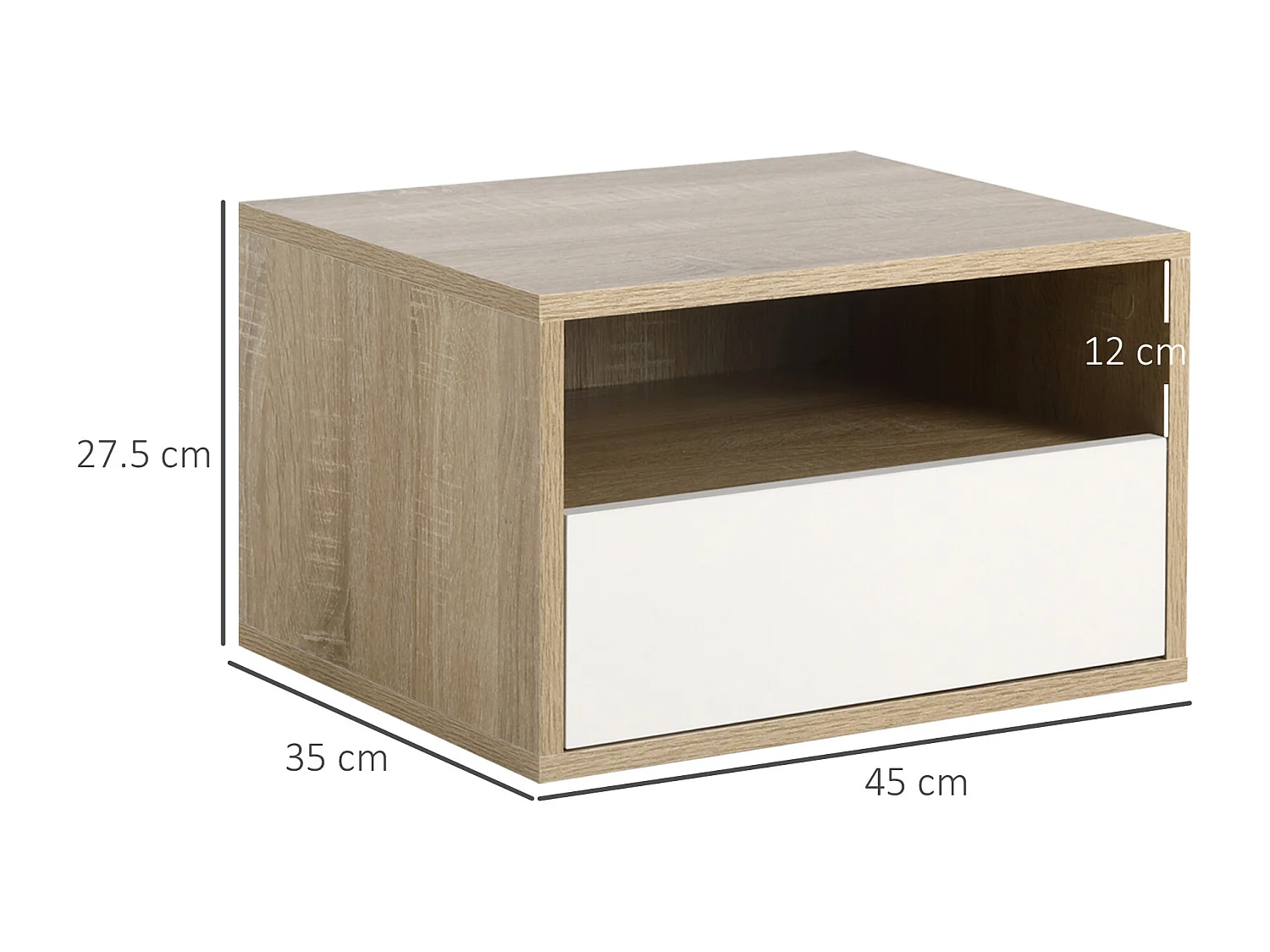 Set 2 comodini sospesi con cassetto 45x35x27.5cm bianco e legno
