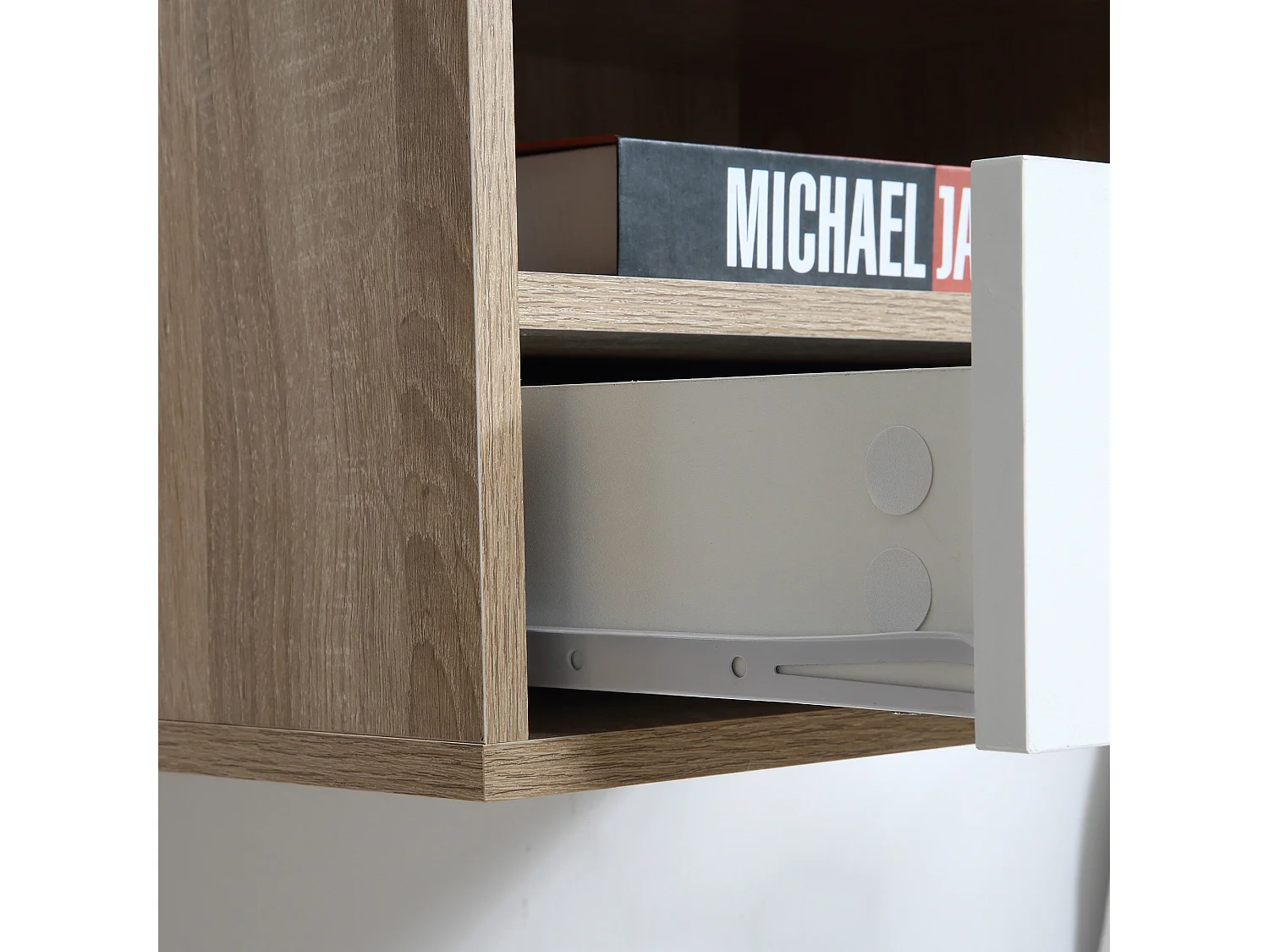 Set 2 comodini sospesi con cassetto 45x35x27.5cm bianco e legno