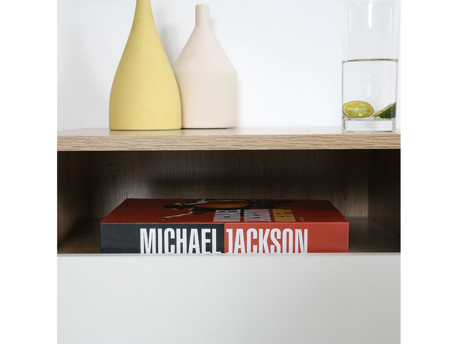 Set 2 comodini sospesi con cassetto 45x35x27.5cm bianco e legno