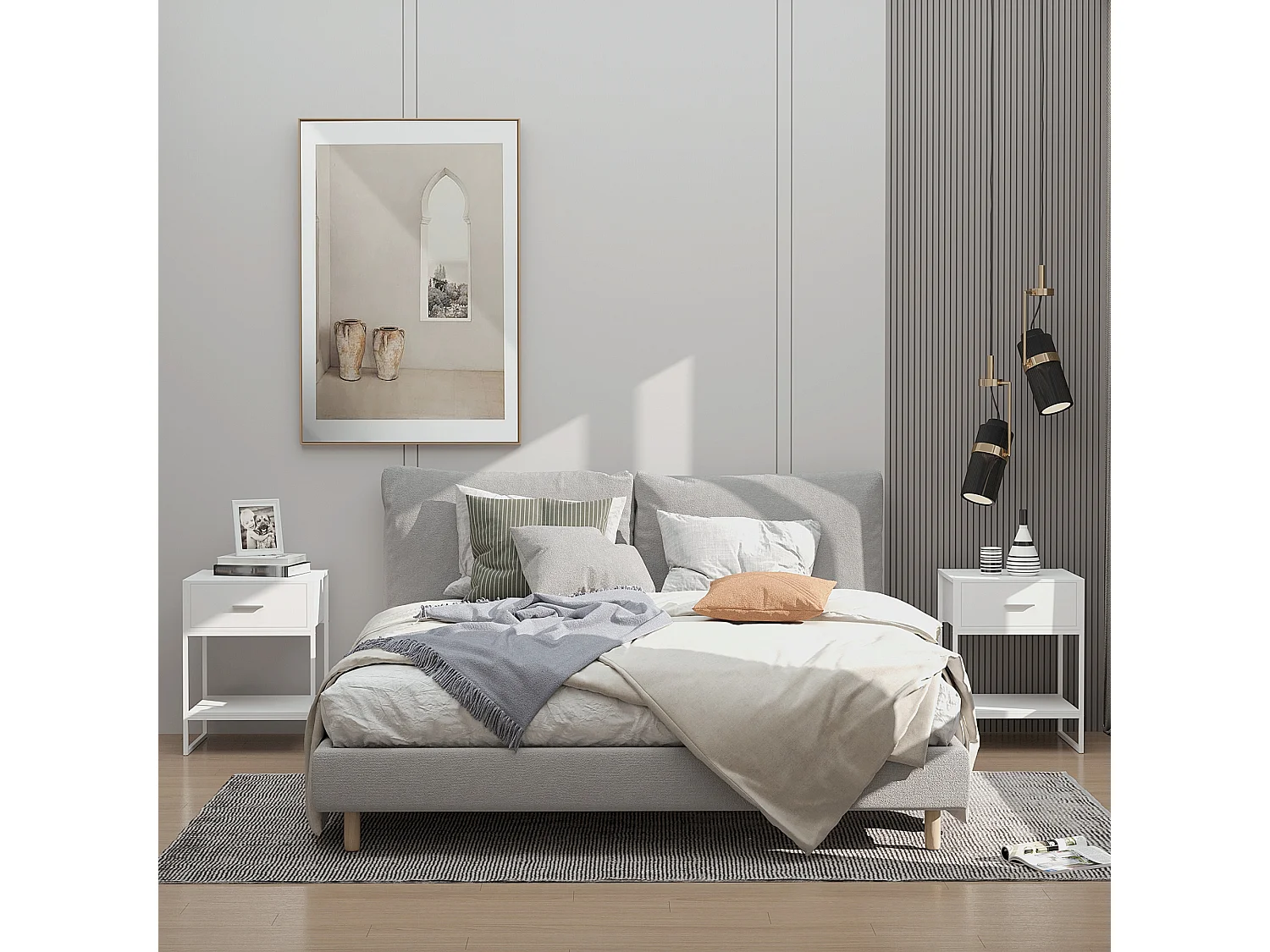 Comodini Moderni Set 2 Pz con Cassetto e Ripiano Aperto Bianco