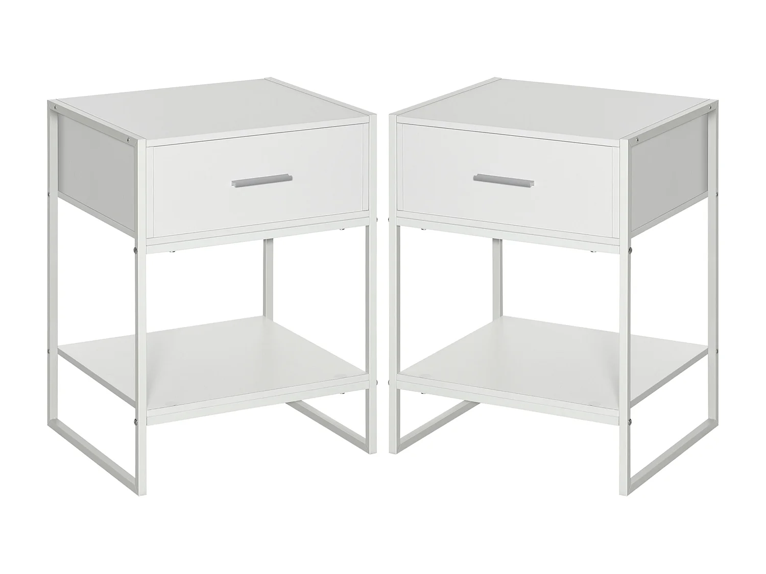 Comodini Moderni Set 2 Pz con Cassetto e Ripiano Aperto Bianco