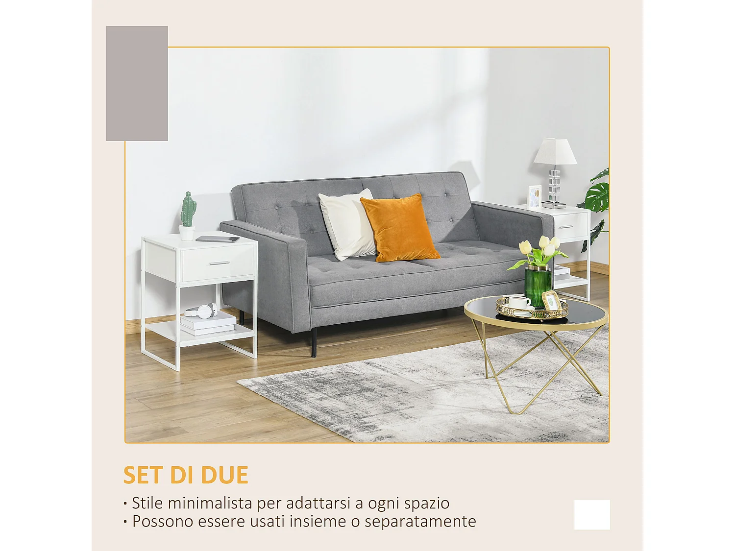 Comodini Moderni Set 2 Pz con Cassetto e Ripiano Aperto Bianco