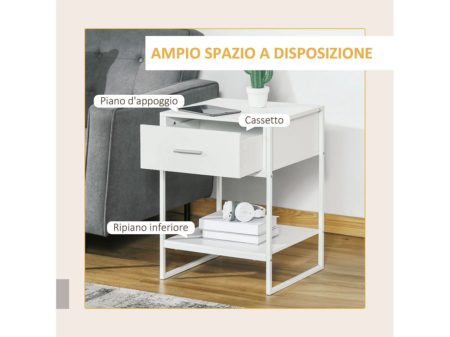 Comodini Moderni Set 2 Pz con Cassetto e Ripiano Aperto Bianco