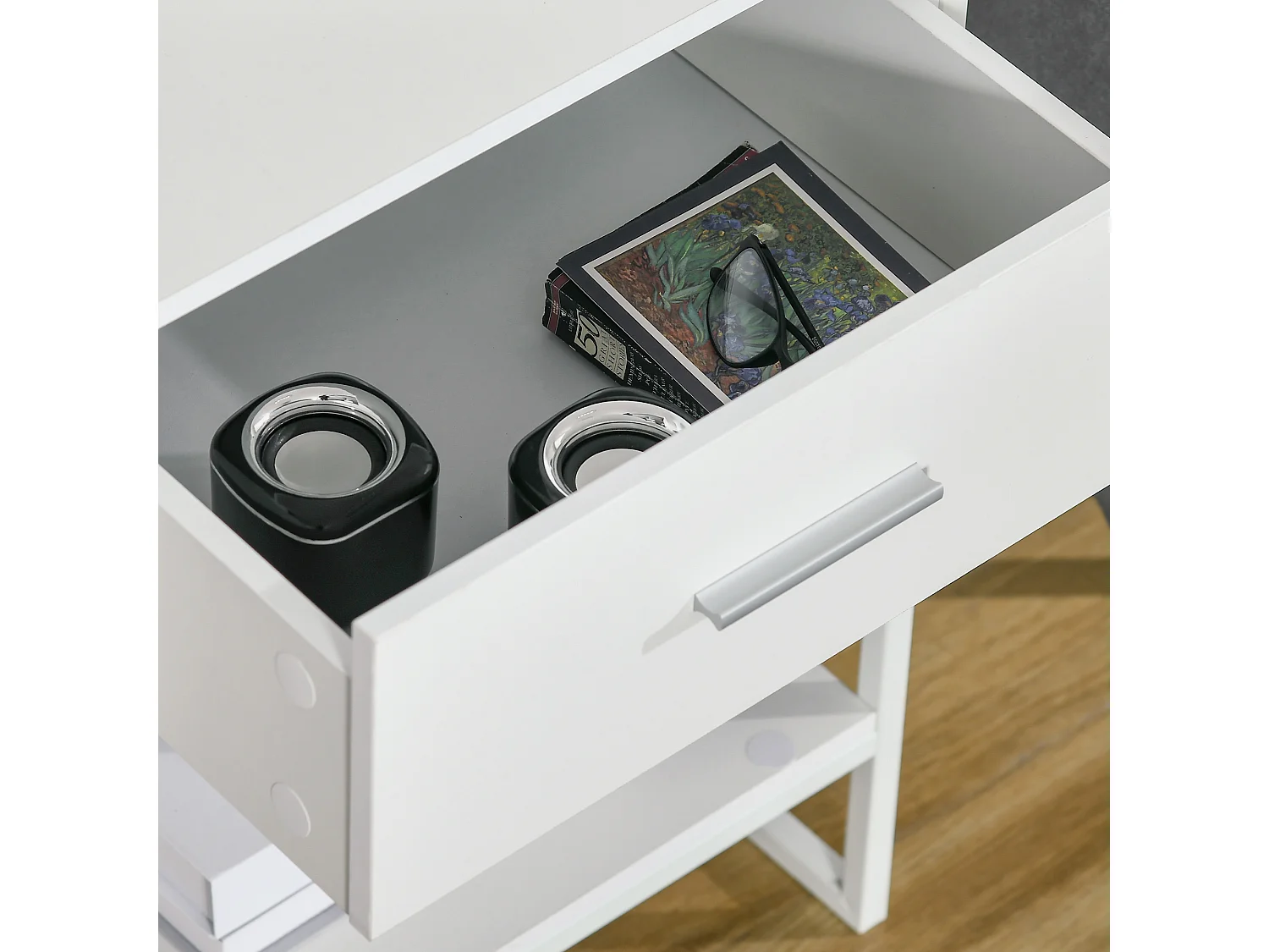 Comodini Moderni Set 2 Pz con Cassetto e Ripiano Aperto Bianco
