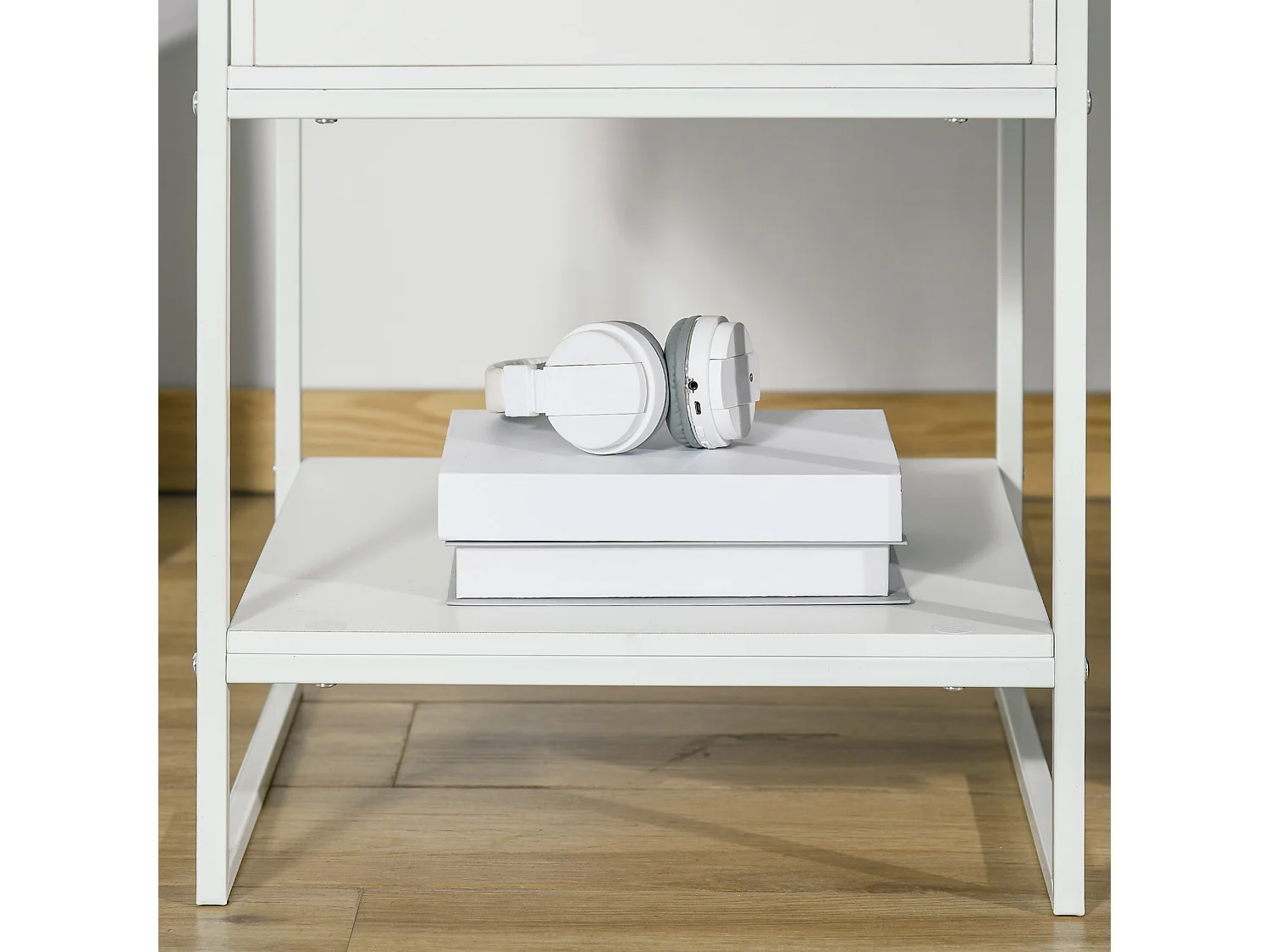 Comodini Moderni Set 2 Pz con Cassetto e Ripiano Aperto Bianco