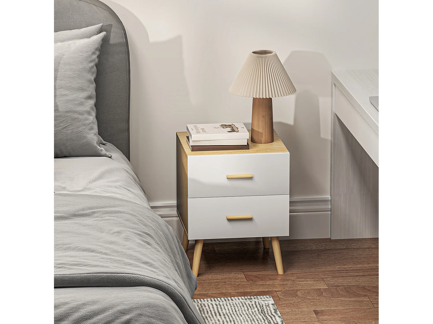 Comodino con 2 cassetti stile nordico 40x40x50 cm in legno rovere