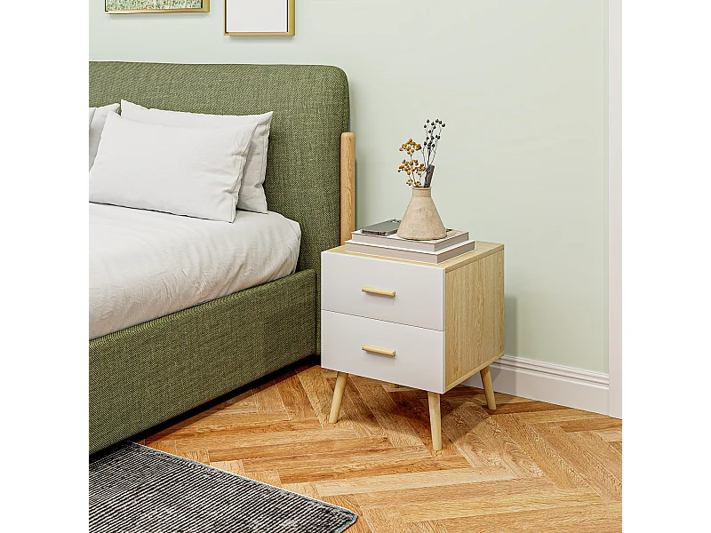 Comodino con 2 cassetti stile nordico 40x40x50 cm in legno rovere