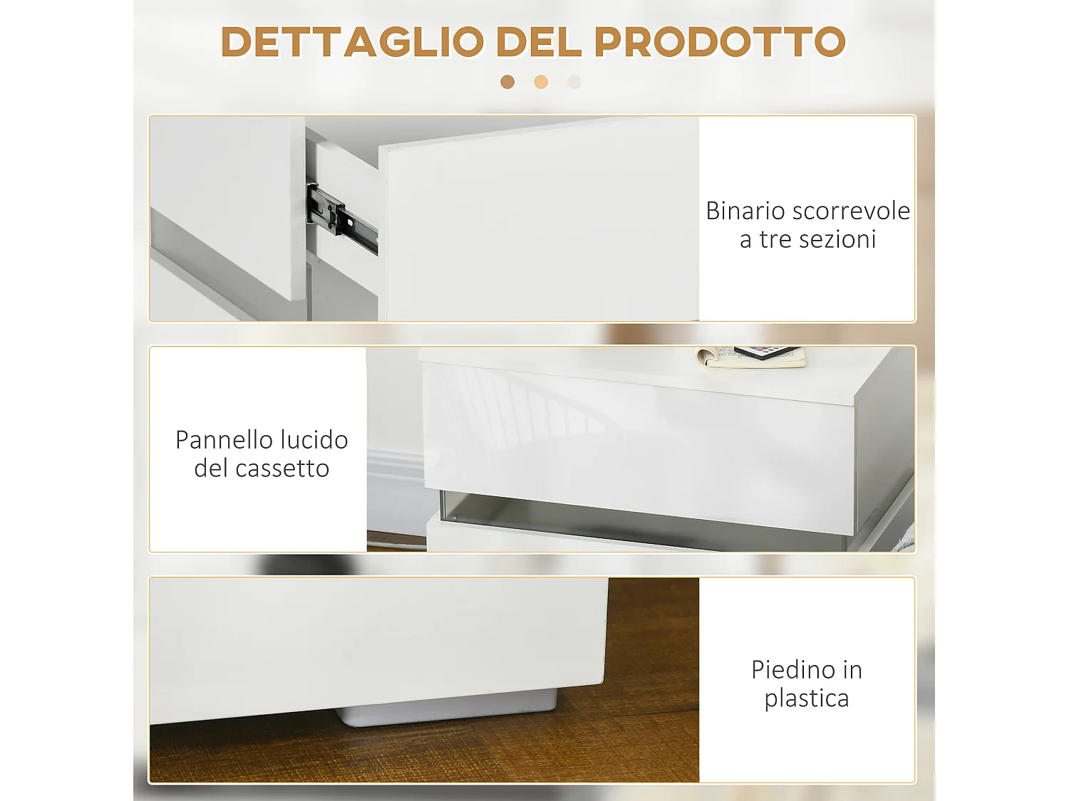 Comodino con luce led rgb 2 cassetti e 16 colori 60x39x47cm