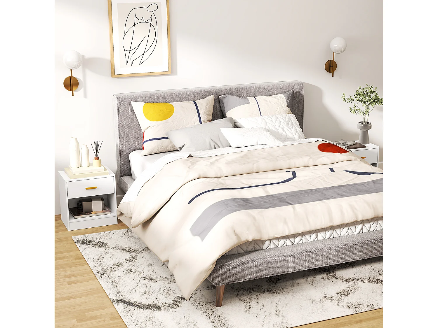 Set 2 comodini moderni con cassetto e ripiano aperto in legno bianco