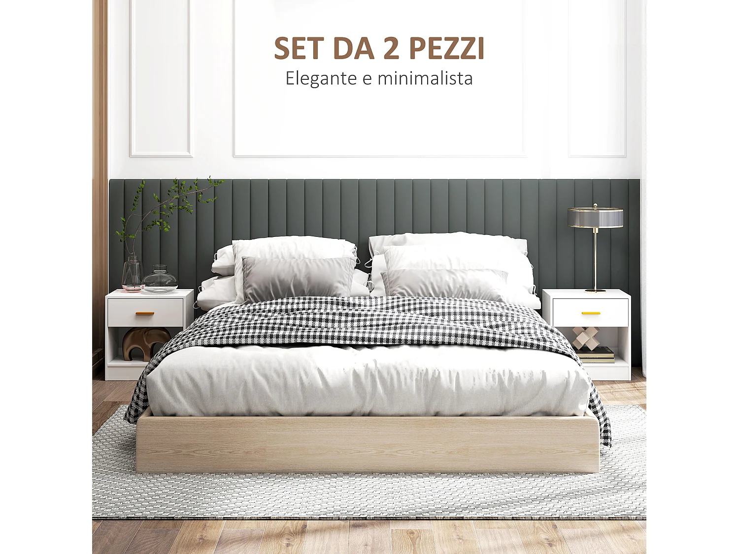 Set 2 comodini moderni con cassetto e ripiano aperto in legno bianco