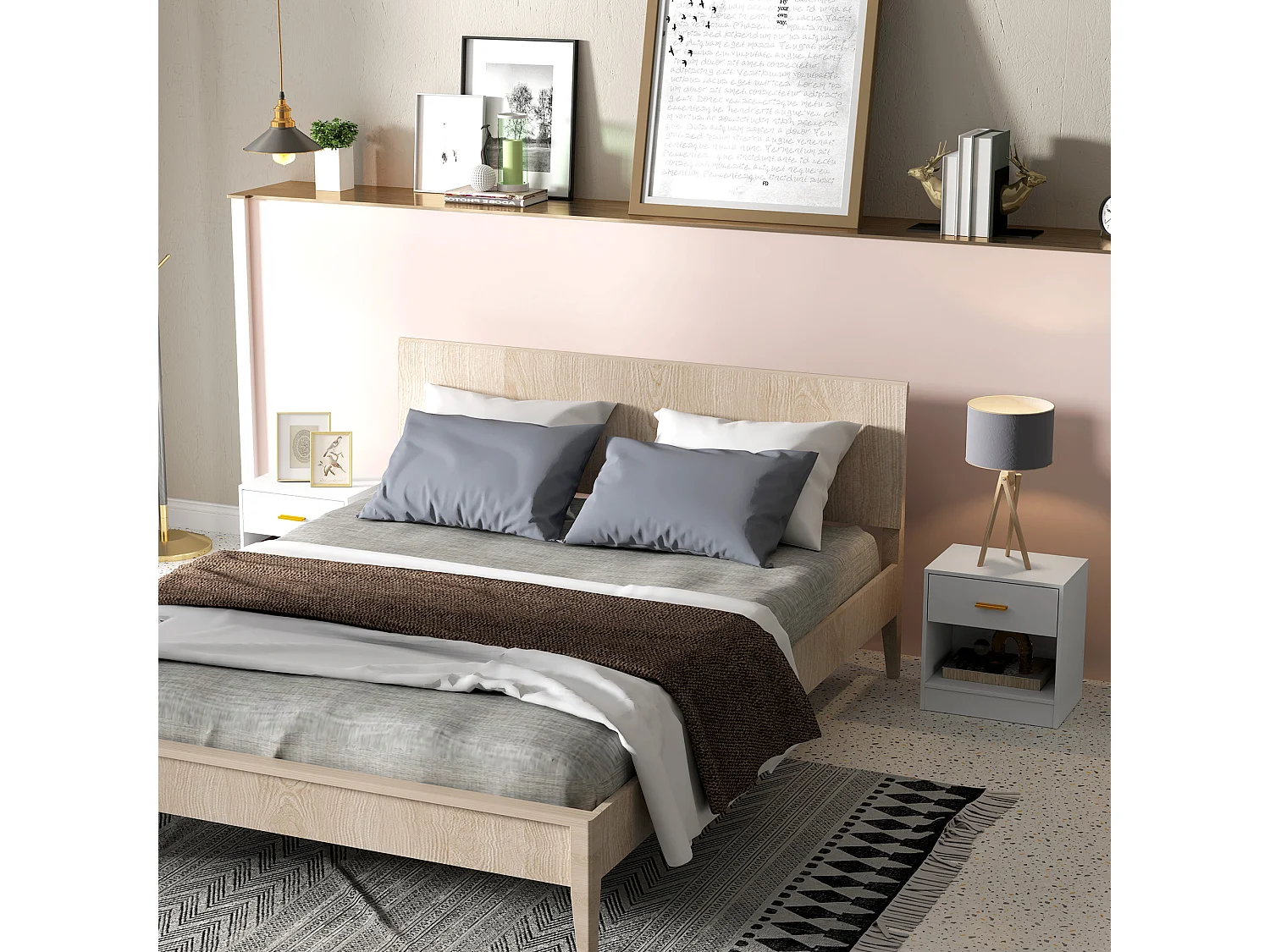 Set 2 comodini moderni con cassetto e ripiano aperto in legno bianco