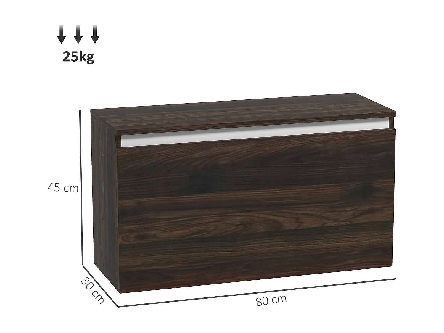 Comodino moderno sospeso con cassetto senza maniglie noce