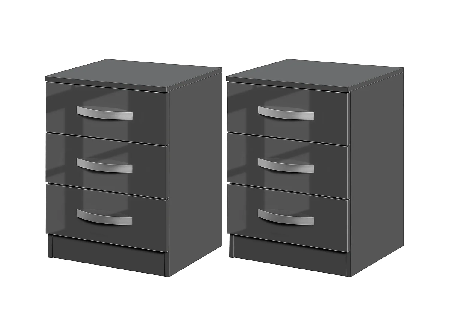 Comodino moderno set 2 pezzi 3 cassetti in truciolato grigio