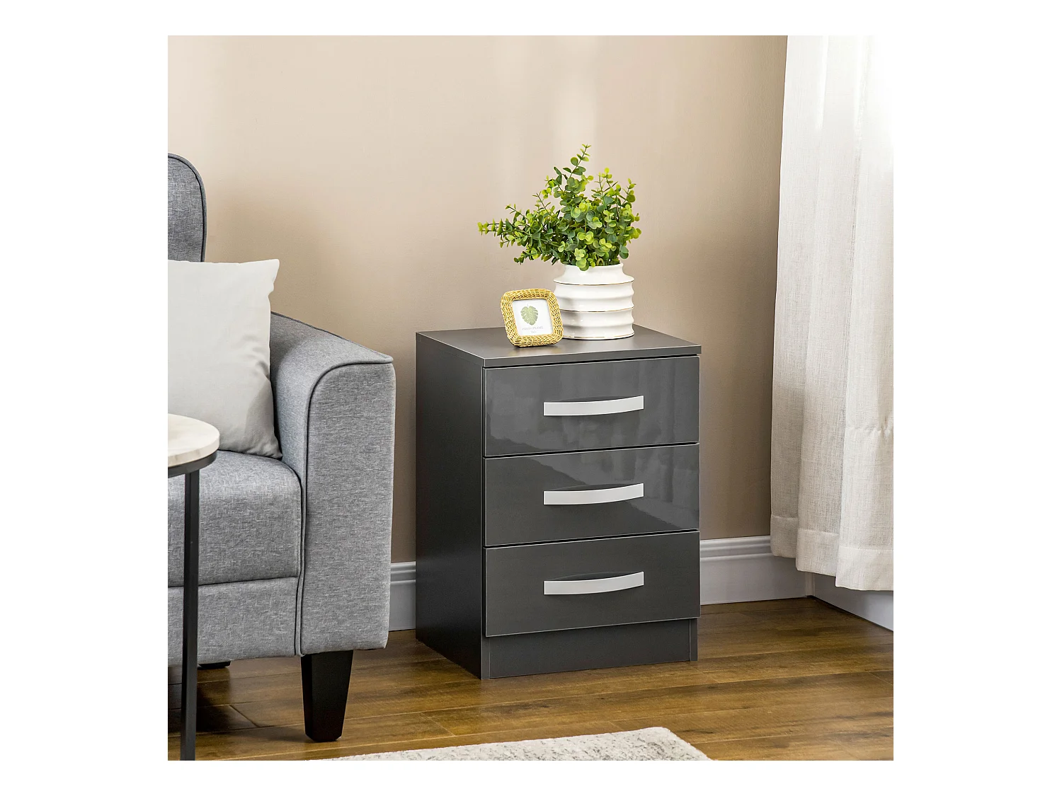 Comodino moderno set 2 pezzi 3 cassetti in truciolato grigio