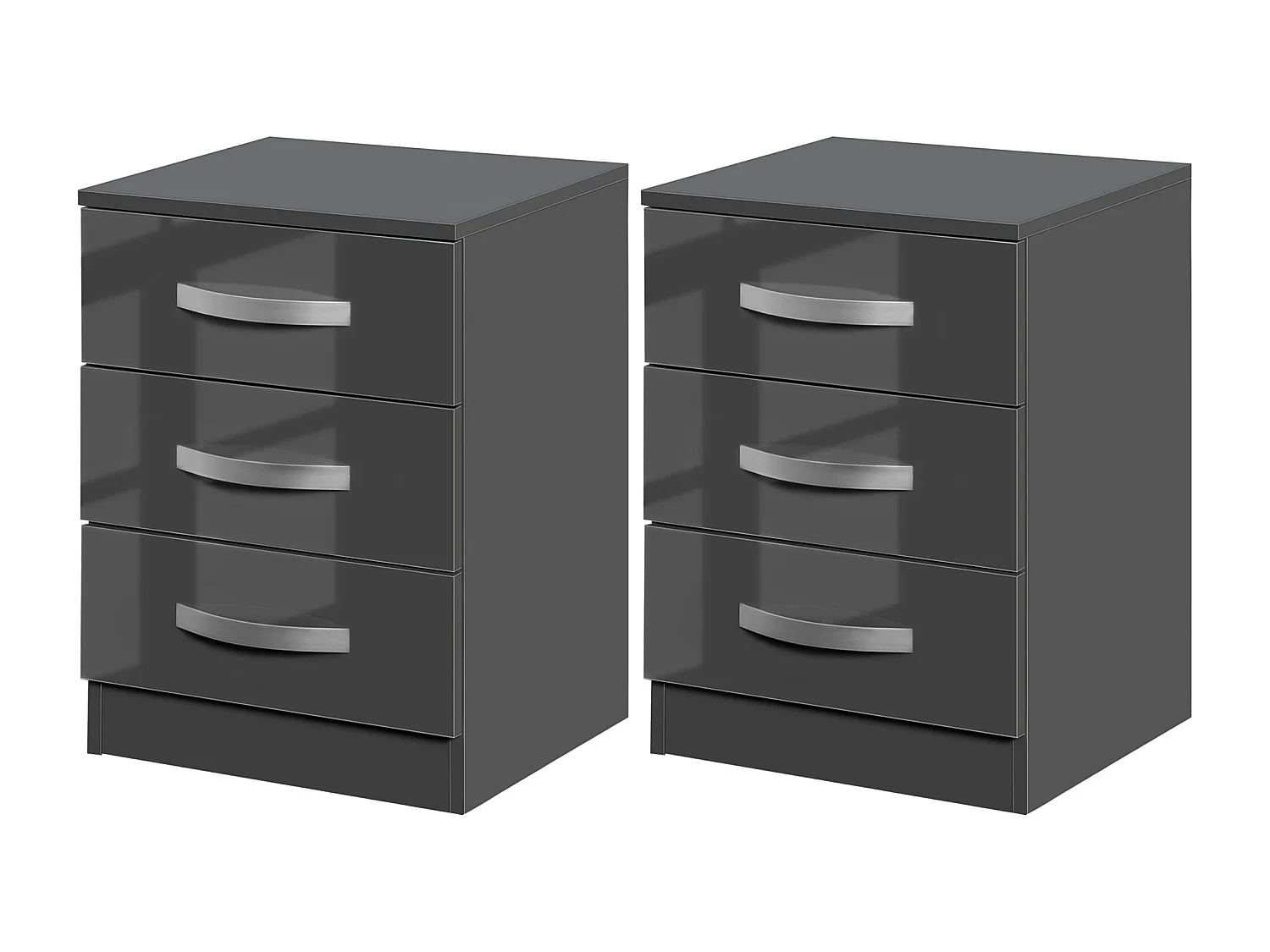 Comodino moderno set 2 pezzi 3 cassetti in truciolato grigio