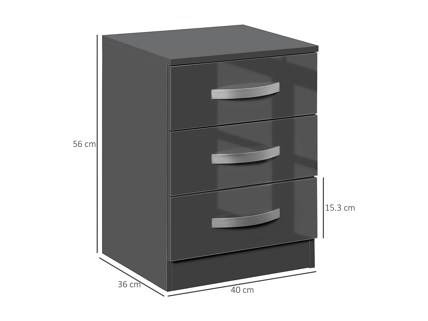Comodino moderno set 2 pezzi 3 cassetti in truciolato grigio
