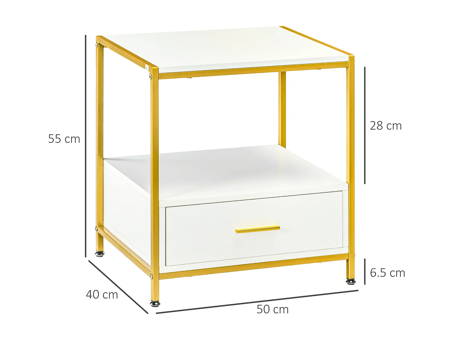 Set di 2 comodini moderni con cassetto e ripiano aperto bianco e oro