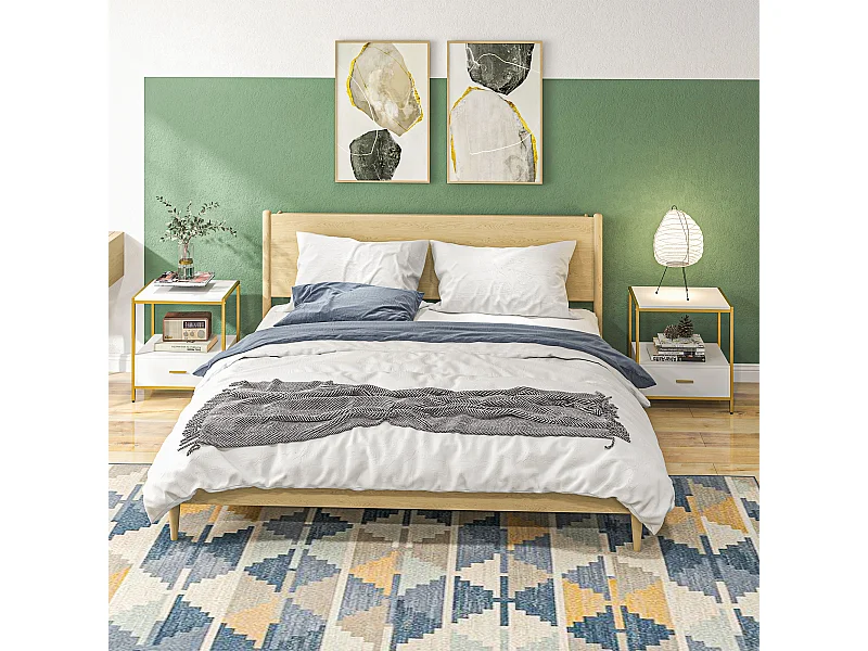 Set di 2 comodini moderni con cassetto e ripiano aperto bianco e oro