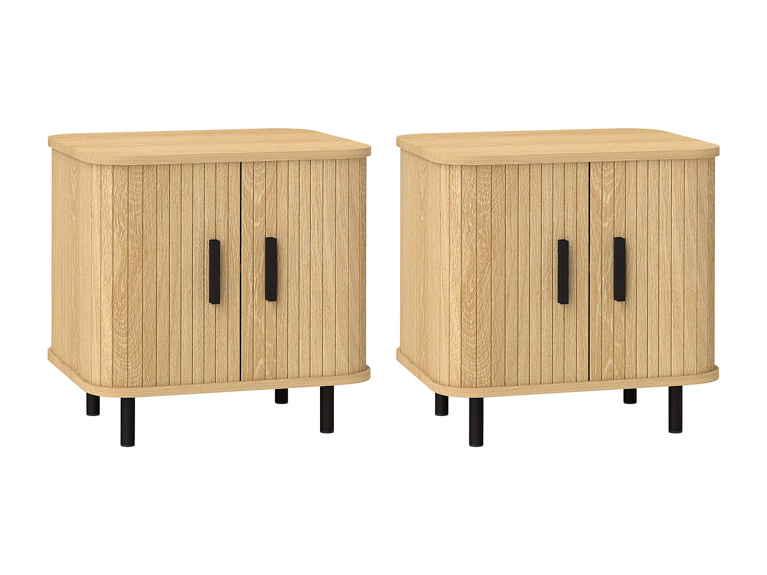 Set 2 comodini in stile nordico con ripiano a 2 livelli nero e rovere