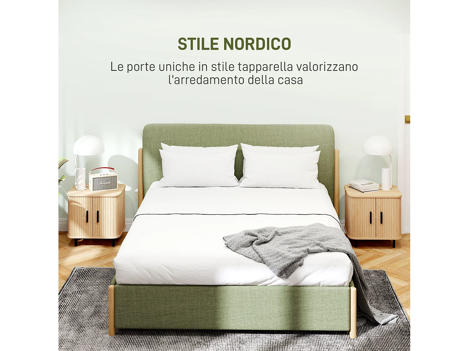 Set 2 comodini in stile nordico con ripiano a 2 livelli nero e rovere
