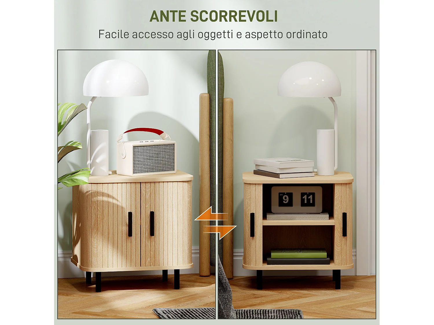 Set 2 comodini in stile nordico con ripiano a 2 livelli nero e rovere