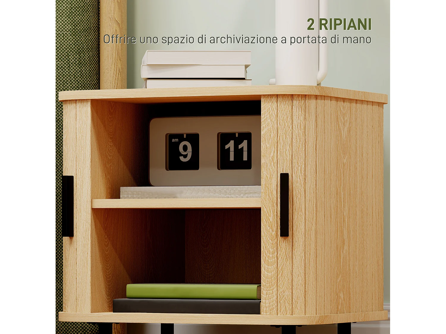 Set 2 comodini in stile nordico con ripiano a 2 livelli nero e rovere