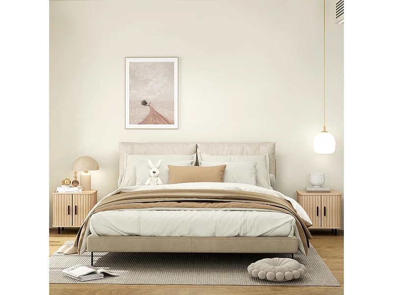 Set 2 comodini in stile nordico con ripiano a 2 livelli nero e rovere