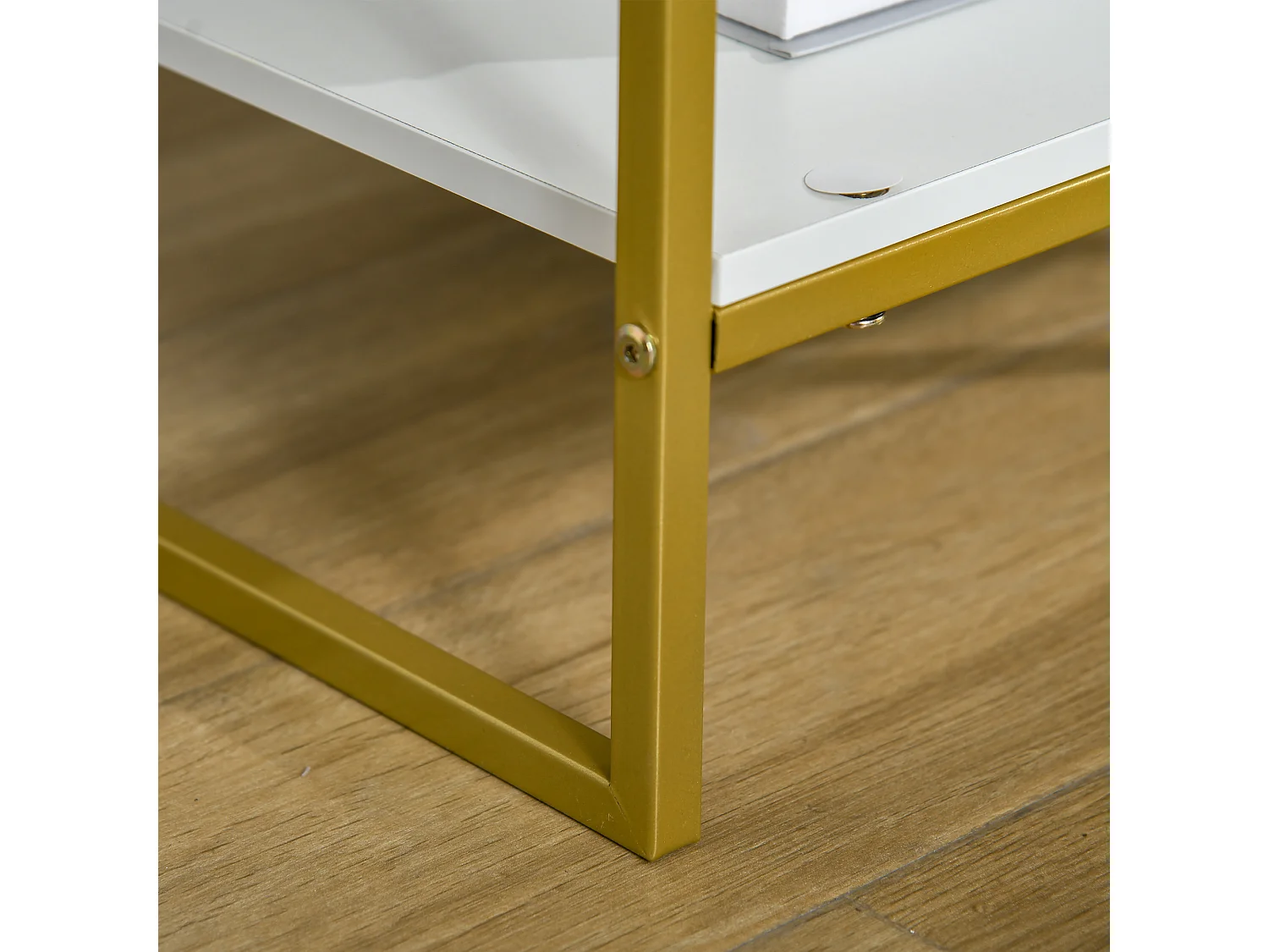 Set 2 comodini con cassetto e ripiano aperto in mdf acciaio bianco oro
