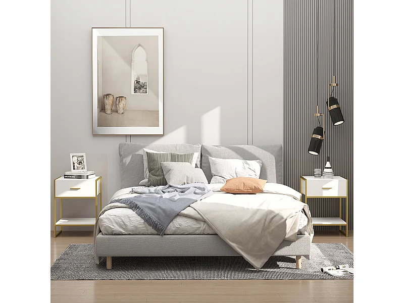 Set 2 comodini con cassetto e ripiano aperto in mdf acciaio bianco oro