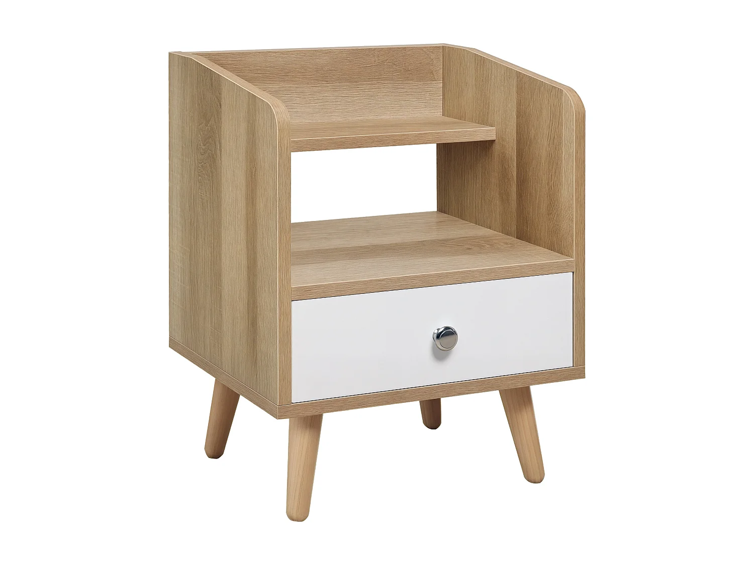 Comodino salvaspazio in legno con cassetto e mensola 37x30x48cm