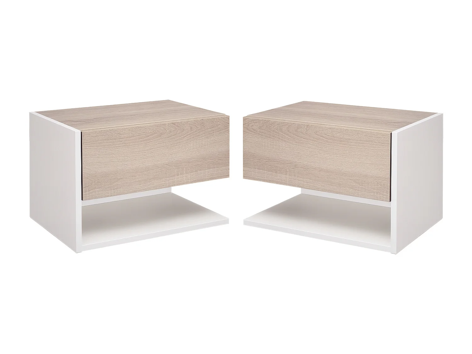 Set di 2 comodini sospesi a parete pannello truciolare bianco rovere