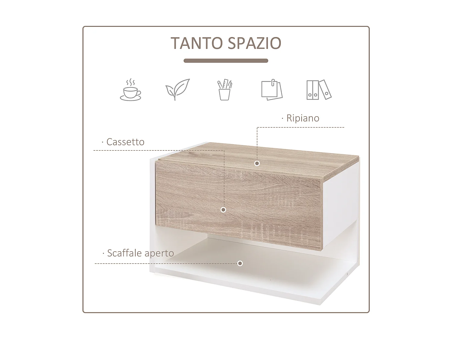 Set di 2 comodini sospesi a parete pannello truciolare bianco rovere