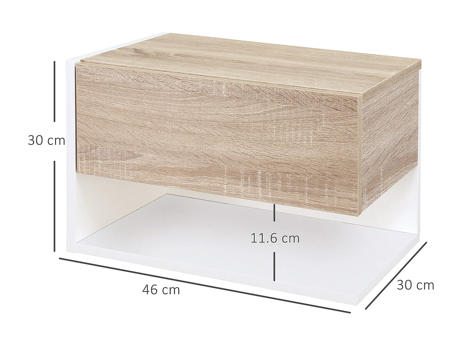 Set di 2 comodini sospesi a parete pannello truciolare bianco rovere