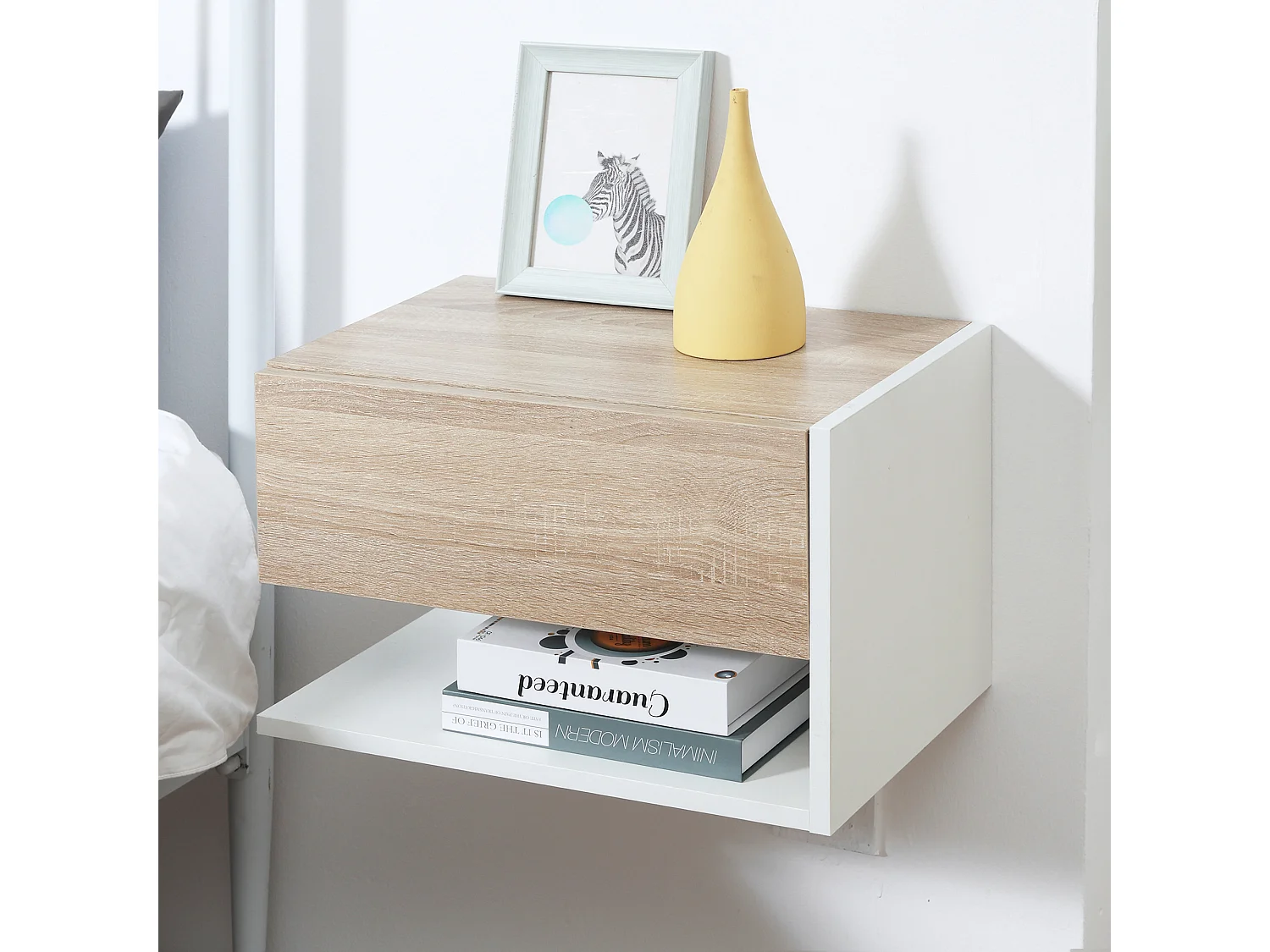 Set di 2 comodini sospesi a parete pannello truciolare bianco rovere