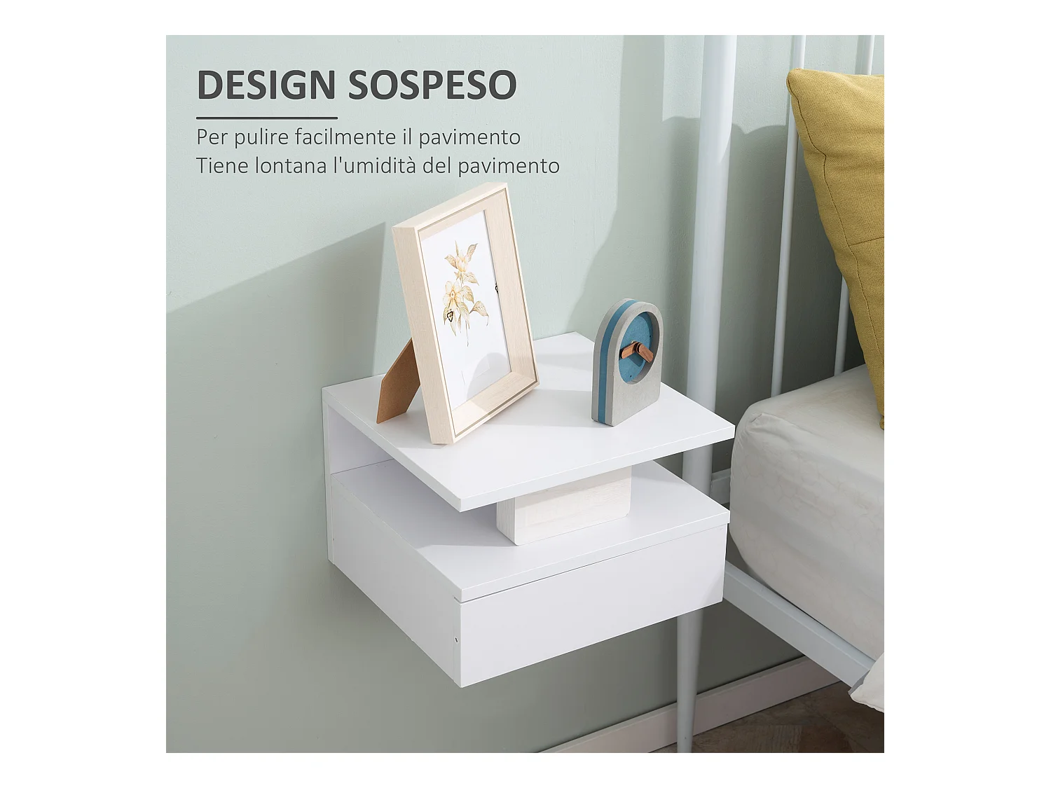 Set 2 comodini sospesi con cassetto e mensola 35x32x22.5cm