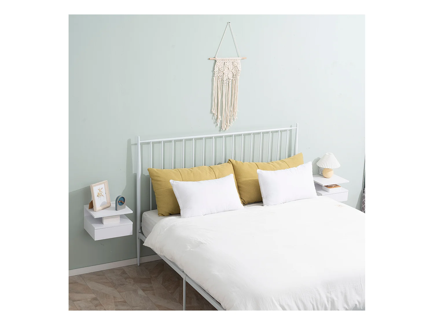 Set 2 comodini sospesi con cassetto e mensola 35x32x22.5cm