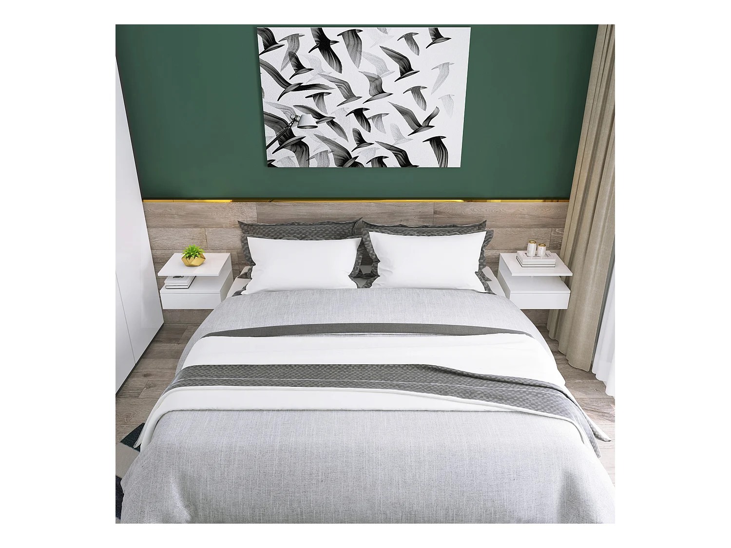 Set 2 comodini sospesi con cassetto e mensola 35x32x22.5cm