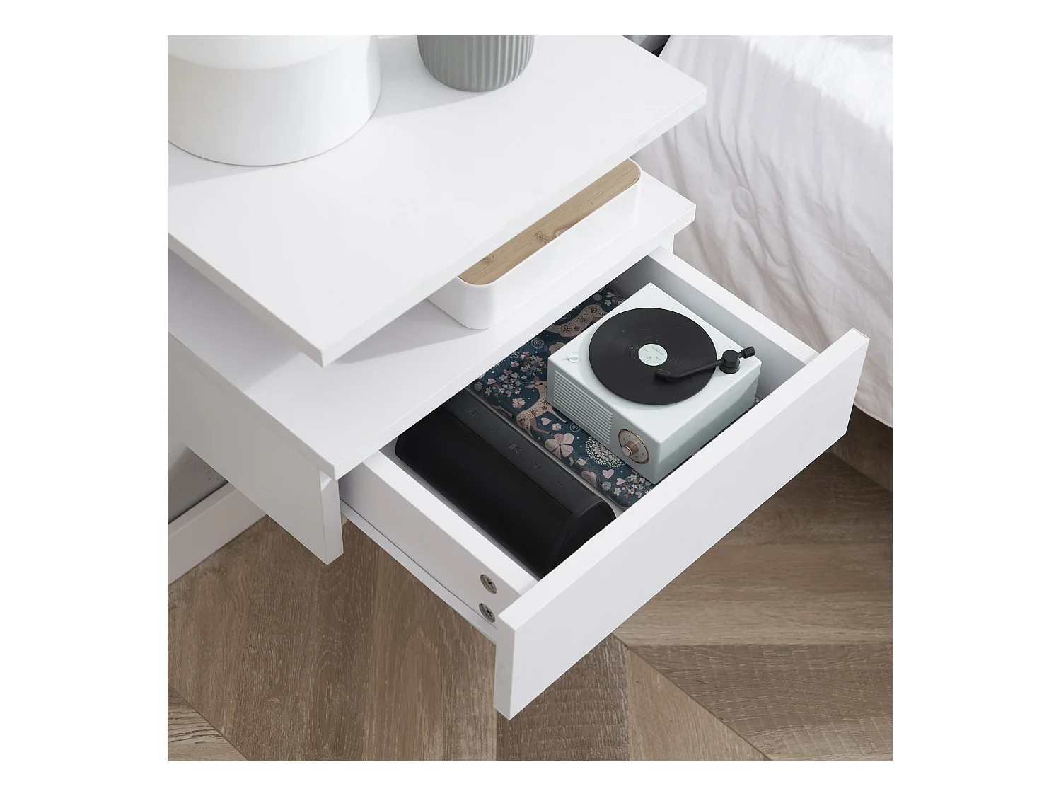 Set 2 comodini sospesi con cassetto e mensola 35x32x22.5cm