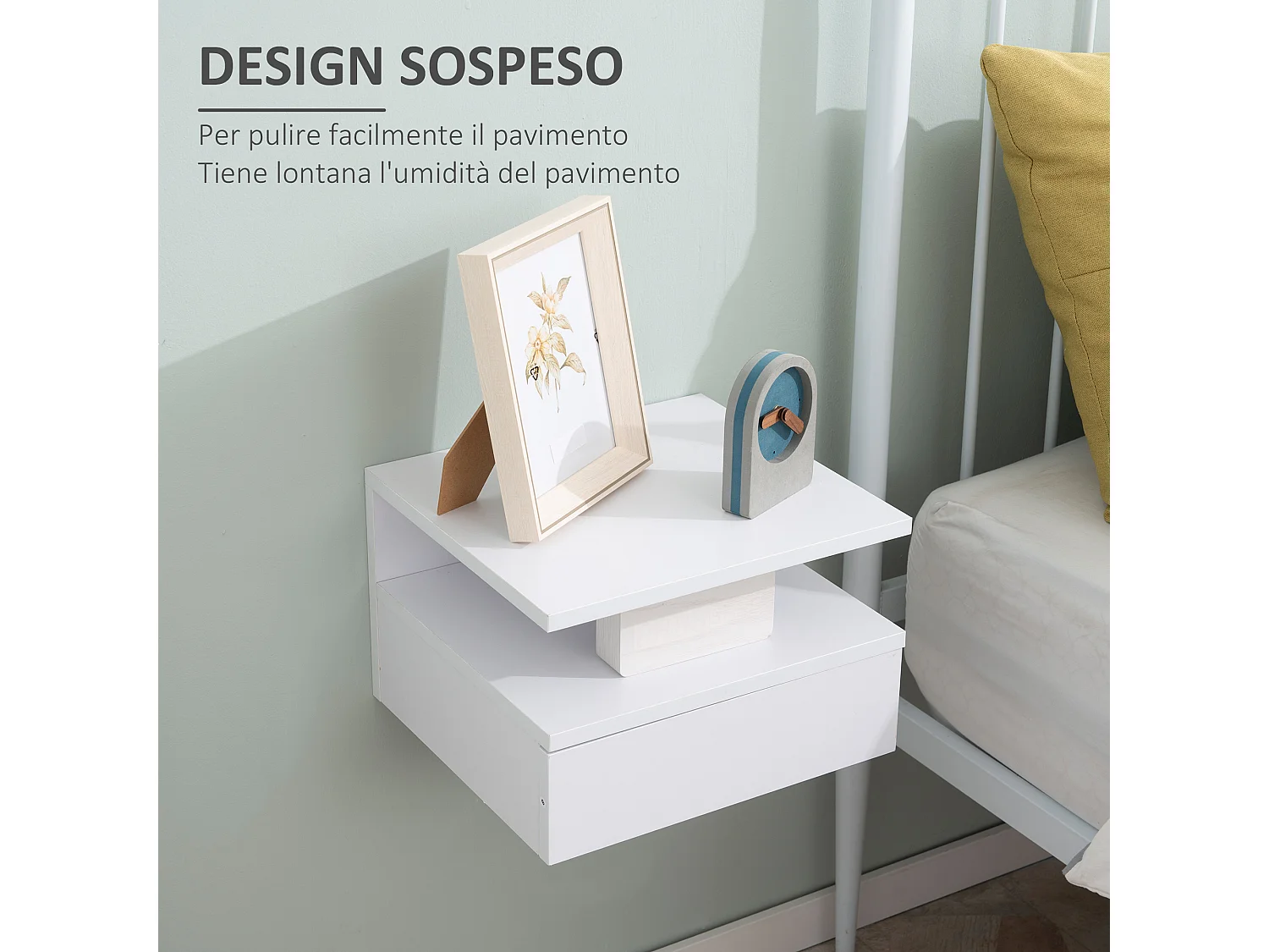 Set 2 comodini sospesi con cassetto e mensola 35x32x22.5cm