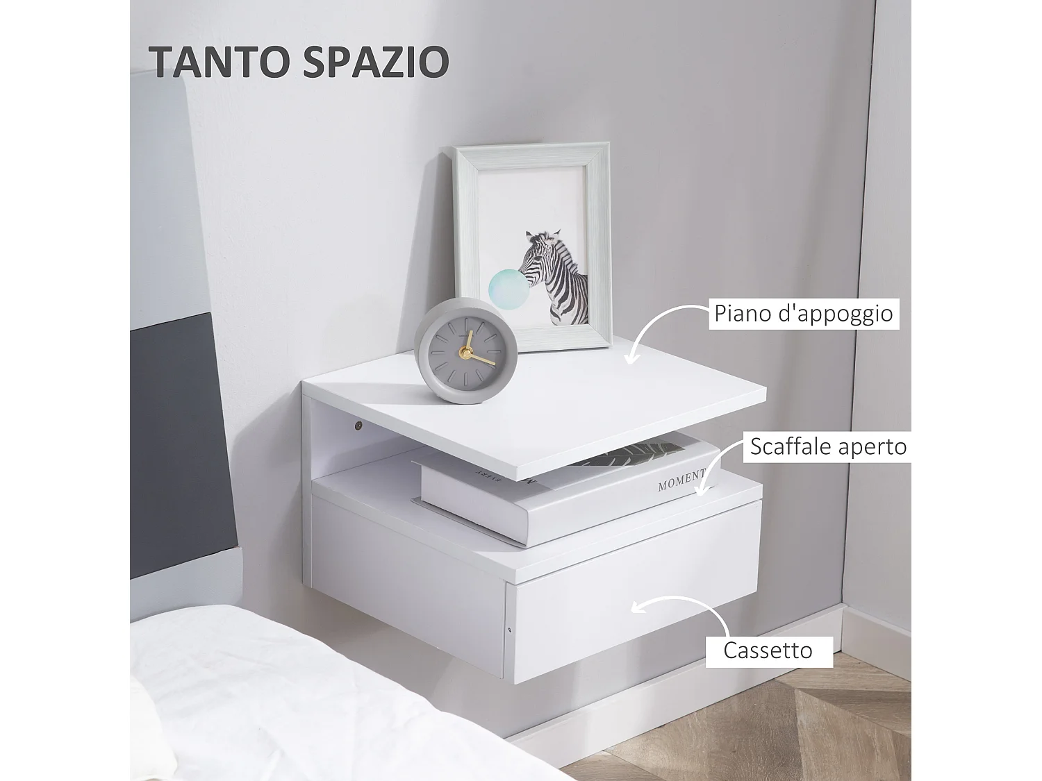 Set 2 comodini sospesi con cassetto e mensola 35x32x22.5cm