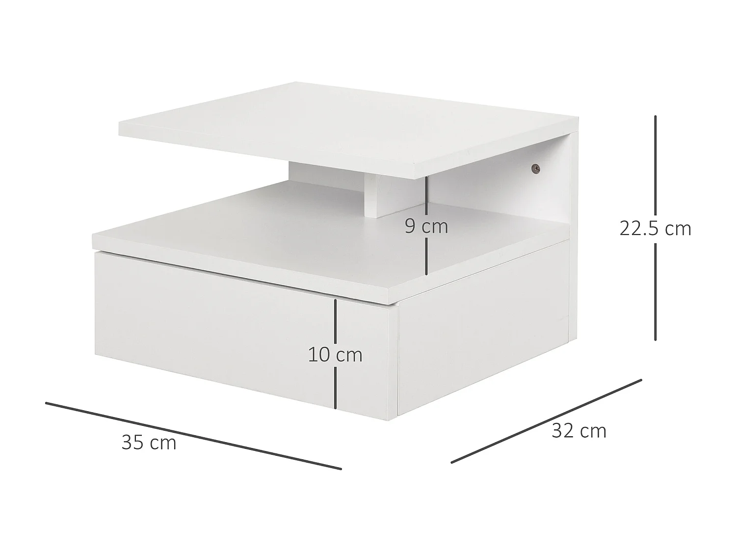 Set 2 comodini sospesi con cassetto e mensola 35x32x22.5cm
