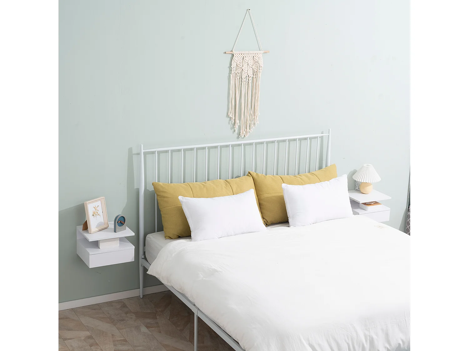 Set 2 comodini sospesi con cassetto e mensola 35x32x22.5cm