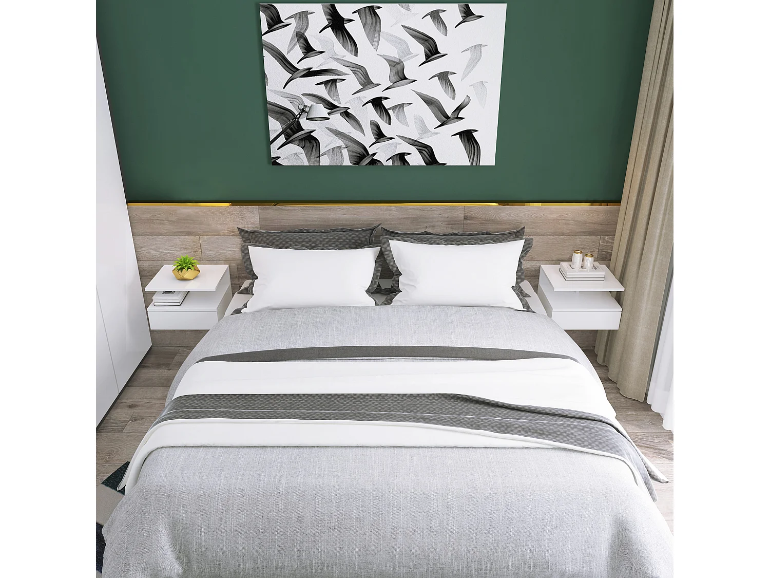 Set 2 comodini sospesi con cassetto e mensola 35x32x22.5cm