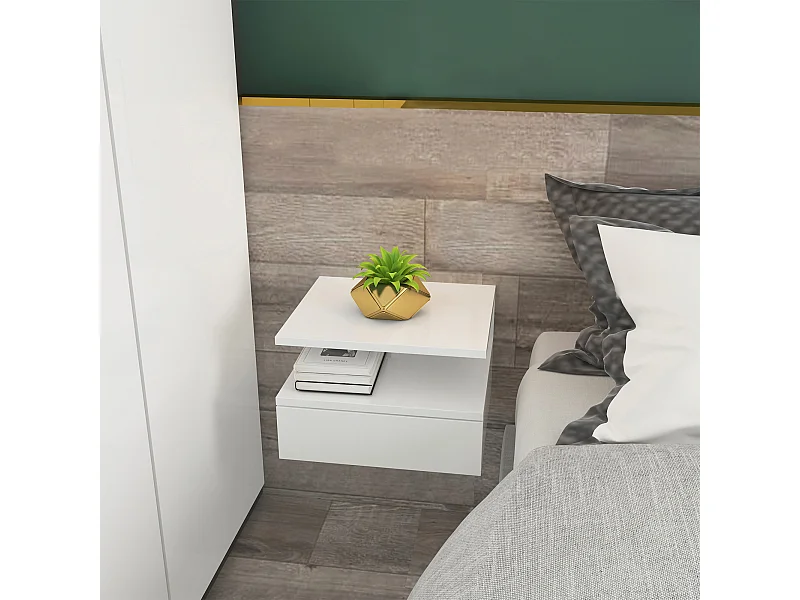 Set 2 comodini sospesi con cassetto e mensola 35x32x22.5cm