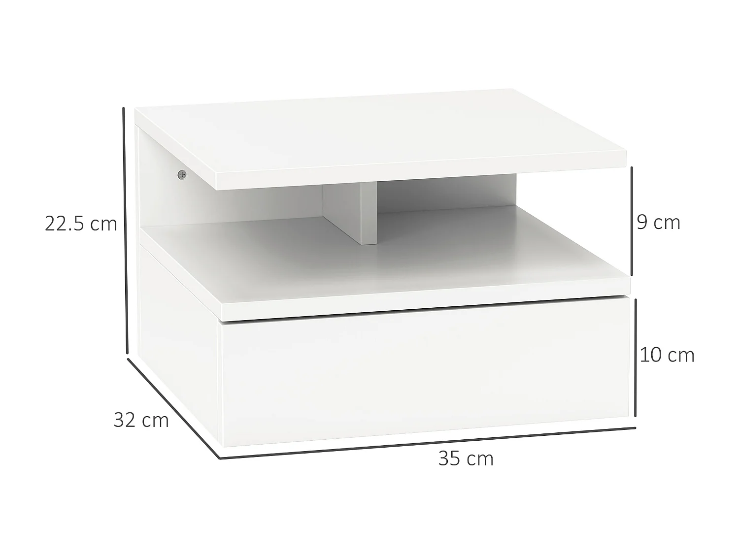 Comodino sospeso moderno con cassetto e mensola bianco