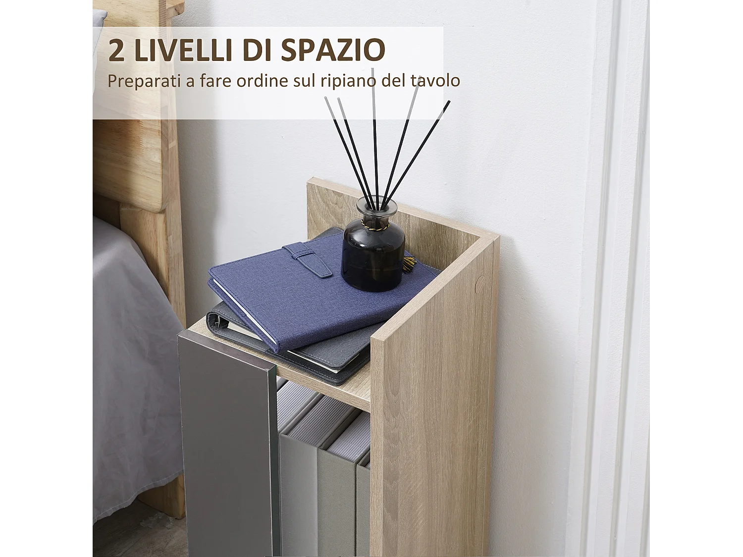 Comodino moderno set 2 pz con ripiano aperto in truciolato