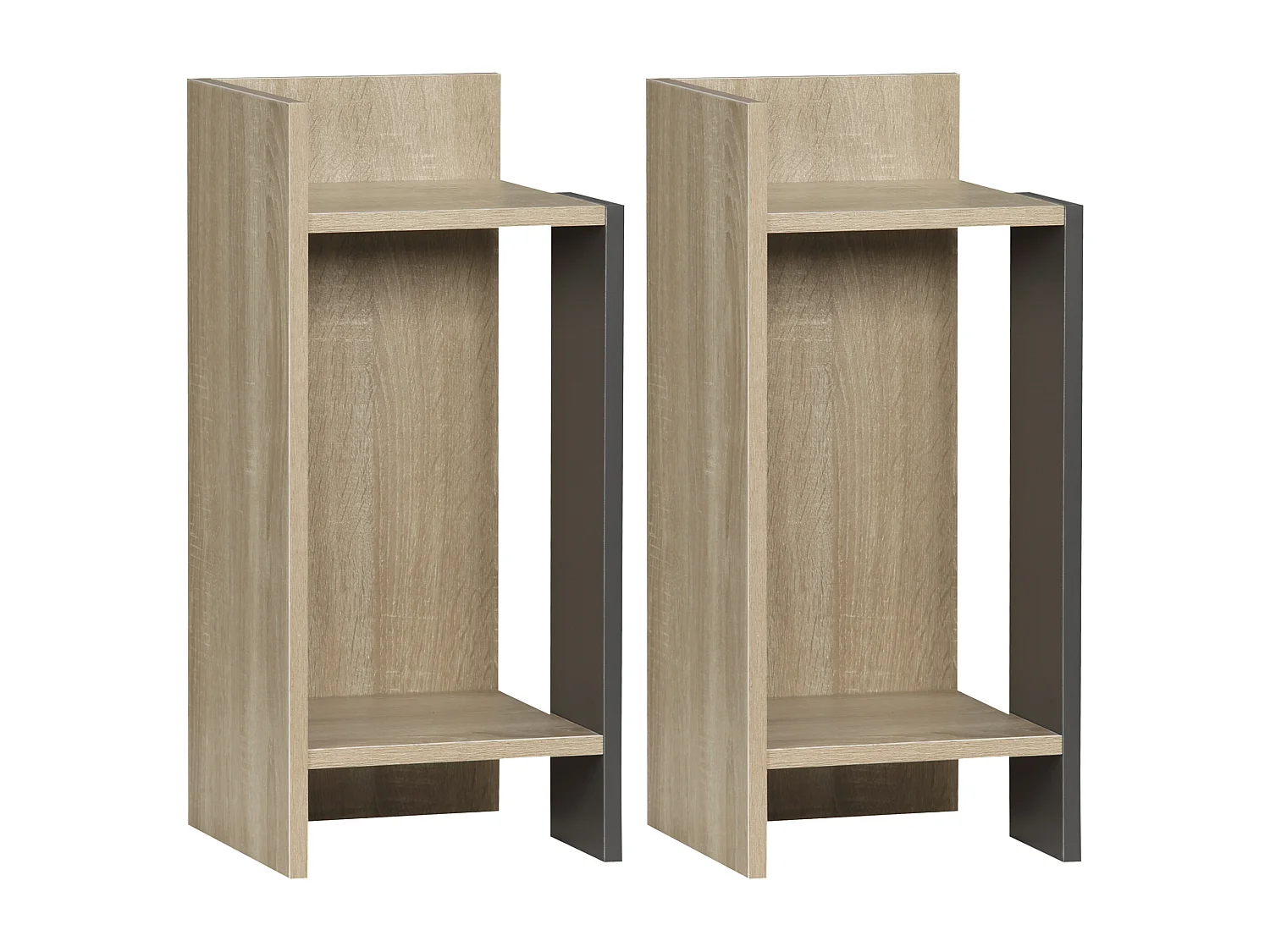 Comodino moderno set 2 pz con ripiano aperto in truciolato