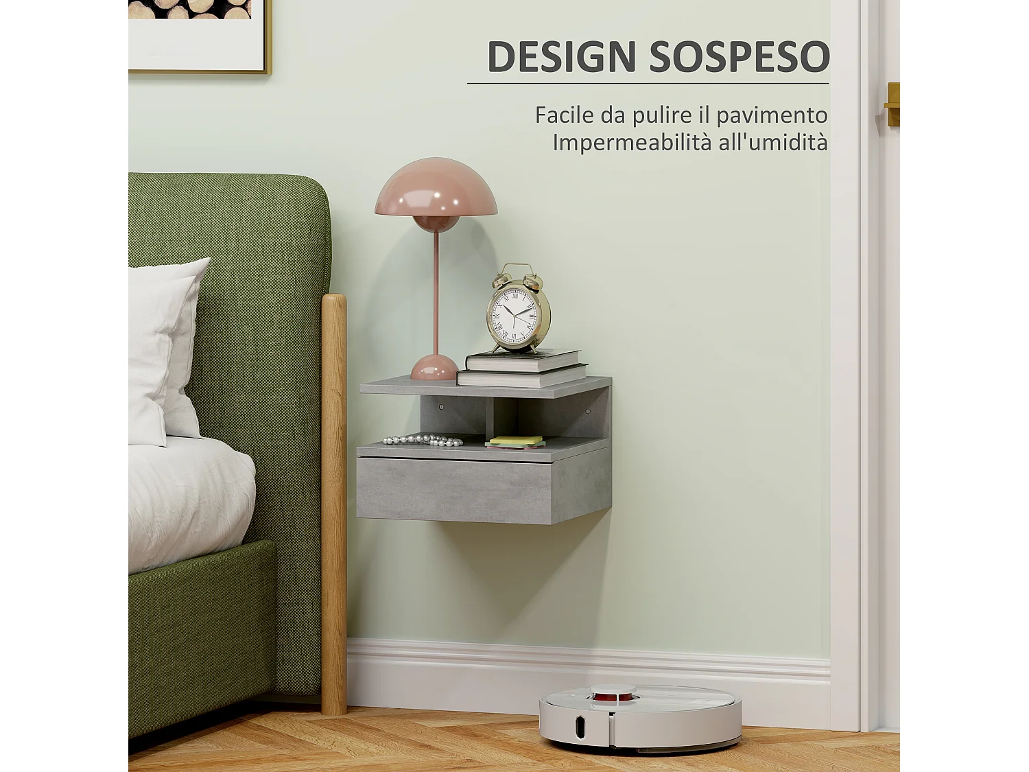 Set 2 comodini sospesi con cassetto e mensola 35x32x22.5cm grigio