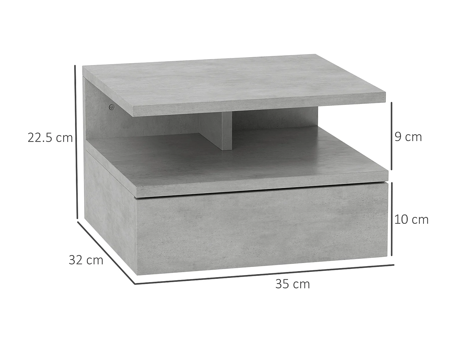 Set 2 comodini sospesi con cassetto e mensola 35x32x22.5cm grigio